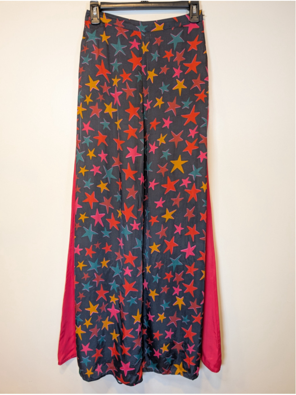 FARM Rio for Anthropologie Star Print Wide Leg Pants XS Celestial Boho Satin